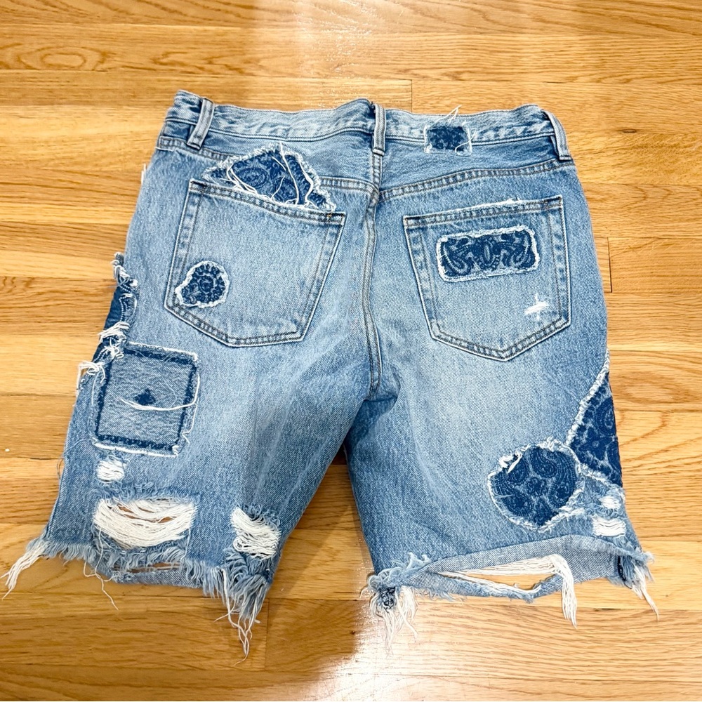 We The Free Blue Distressed Jean Patchwork Shorts - Picture 8 of 10